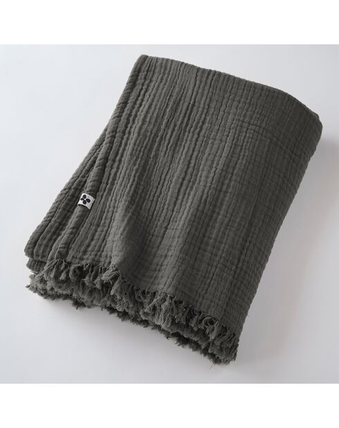 Plaid à franges Gaze de coton Gaïa anthracite