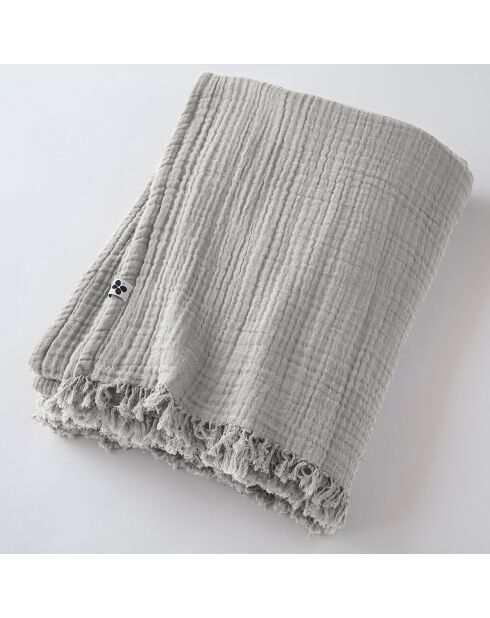 Plaid à franges Gaze de coton Gaïa gris