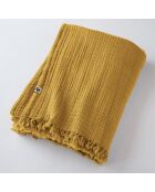 Plaid à franges Gaze de coton Gaïa jaune