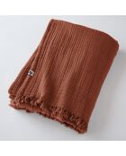 Plaid à franges Gaze de coton Gaïa orange