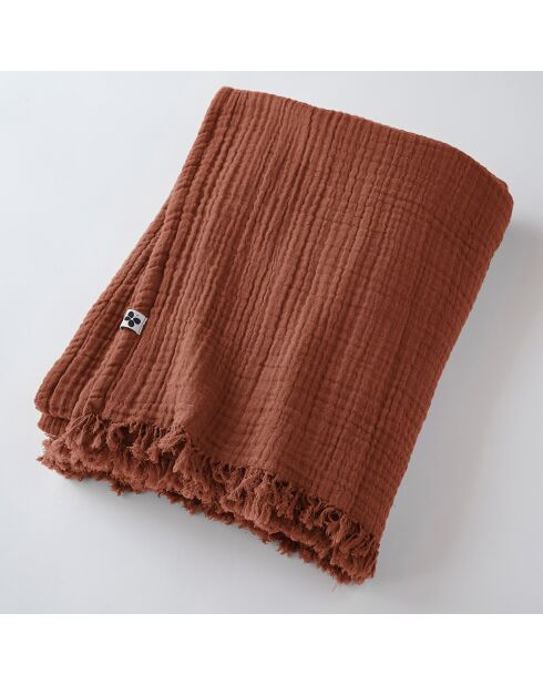 Plaid à franges Gaze de coton Gaïa orange