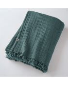 Plaid à franges Gaze de coton Gaïa bleu