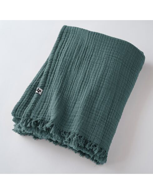 Plaid à franges Gaze de coton Gaïa bleu