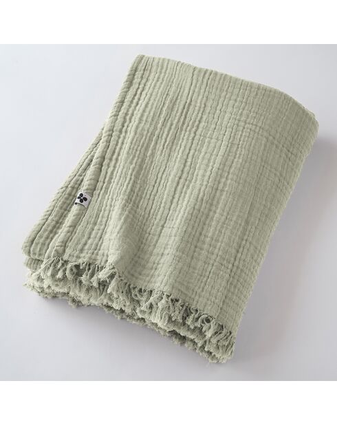Plaid à franges Gaze de coton Gaïa vert clair