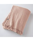 Plaid à franges Gaze de coton Gaïa rose clair