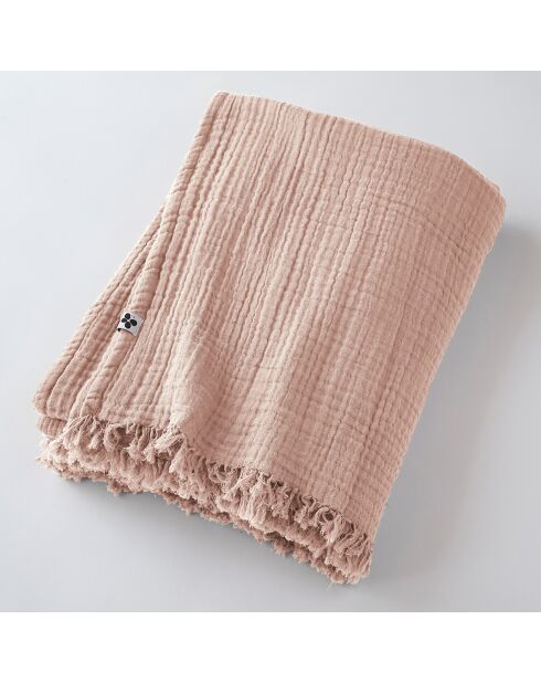 Plaid à franges Gaze de coton Gaïa rose clair