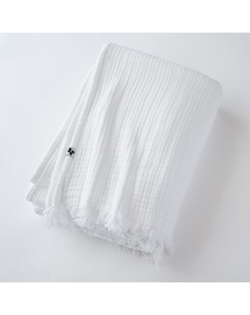 Plaid à franges Gaze de coton Gaïa blanc