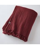 Plaid à franges Gaze de coton Gaïa bordeaux