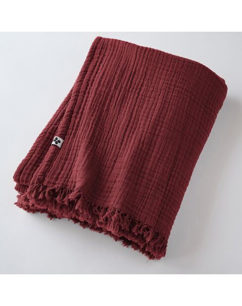 Plaid à franges Gaze de coton Gaïa bordeaux