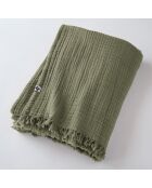 Plaid à franges Gaze de coton Gaïa kaki