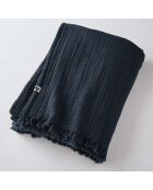 Plaid à franges Gaze de coton Gaïa bleu foncé