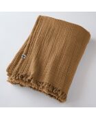 Plaid à franges Gaze de coton Gaïa marron