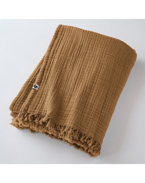 Plaid à franges Gaze de coton Gaïa marron