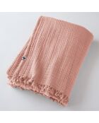 Plaid à franges Gaze de coton Gaïa rose