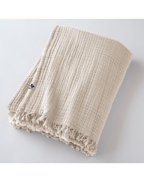 Plaid à franges Gaze de coton Gaïa naturel