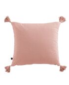 Coussin déhoussable avec pompons Gaze de coton Gaïa rose