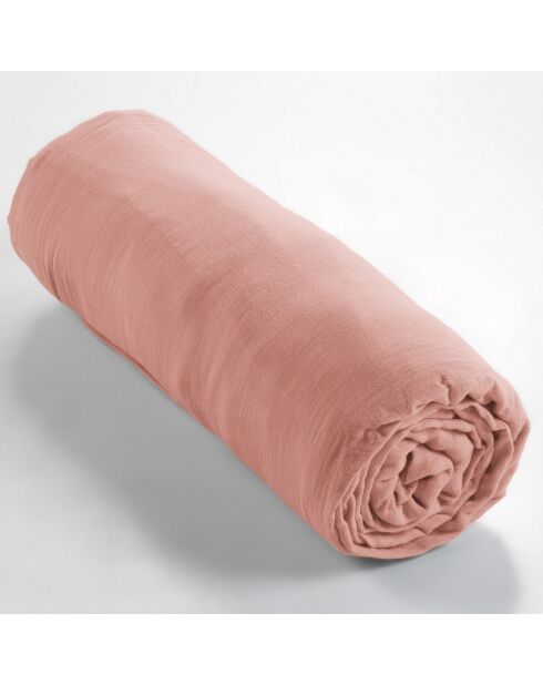 Drap housse Gaze de Coton Gaïa Rose pêche rose