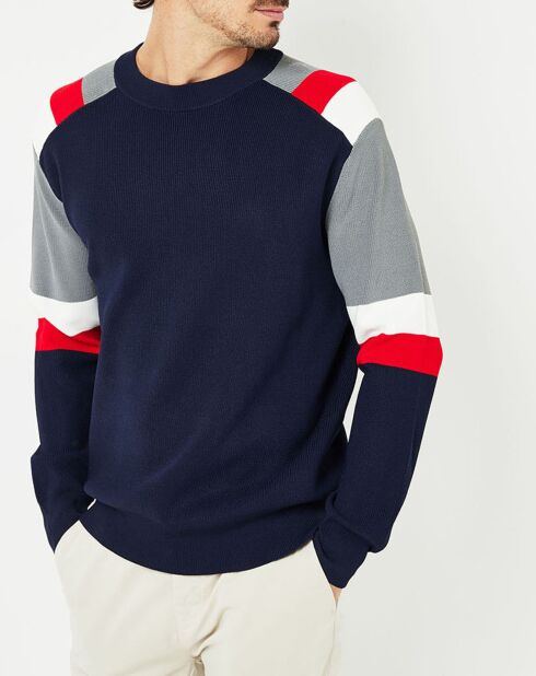 Pull Ideo bleu marine/gris/rouge