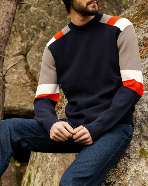 Pull Ideo bleu marine/gris/rouge
