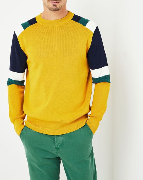 Ideo mosterd/marineblauw/groene trui