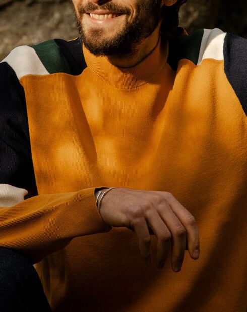Pull Ideo moutarde/bleu marine/vert