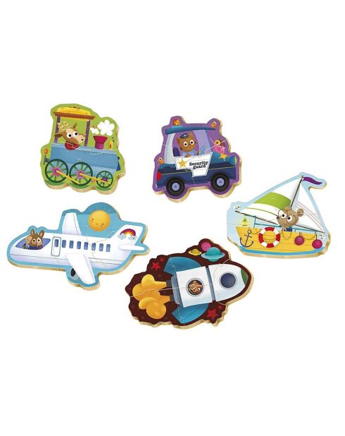5 Puzzles Véhicules pour bébés progressifs - 2-4 pièces
