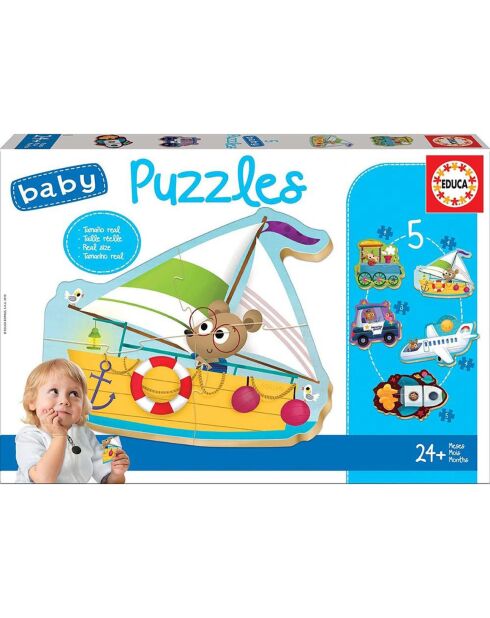 5 Puzzles Véhicules pour bébés progressifs - 2-4 pièces
