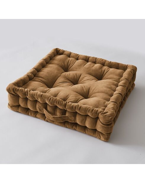 Cuscino da pavimento in velluto di cotone marrone César Camel