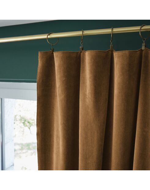 Rideau ajustable + 8 anneaux pince Velours de coton César marron