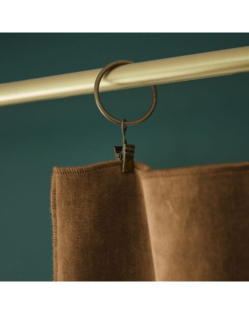 Rideau ajustable + 8 anneaux pince Velours de coton César marron