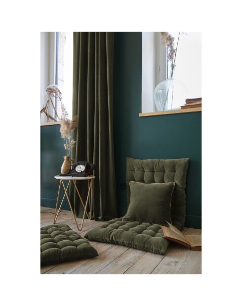 Rideau ajustable + 8 anneaux pince Velours de coton César kaki