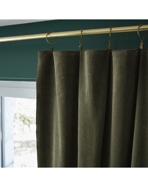 Rideau ajustable + 8 anneaux pince Velours de coton César kaki
