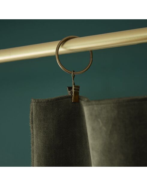 Rideau ajustable + 8 anneaux pince Velours de coton César kaki