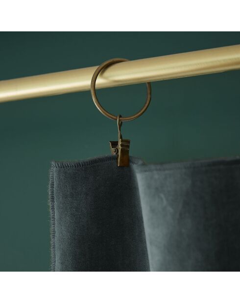 Rideau ajustable + 8 anneaux pince Velours de coton César gris foncé