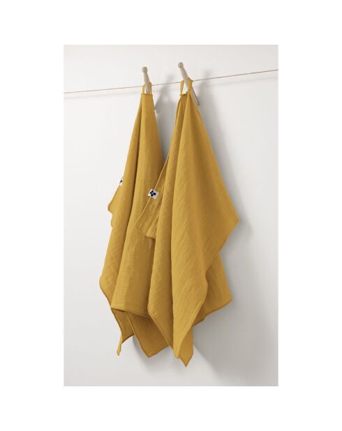 2 Essuie-mains Gaze de coton Gaïa jaunes