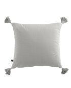 Coussin déhoussable avec pompons Gaze de coton Gaïa gris