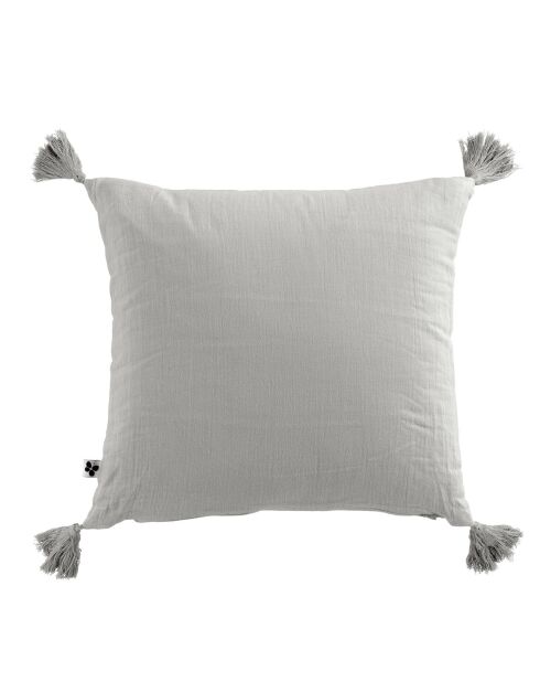 Coussin déhoussable avec pompons Gaze de coton Gaïa gris