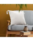 Coussin déhoussable avec pompons Gaze de coton Gaïa blanc