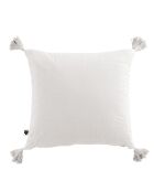 Coussin déhoussable avec pompons Gaze de coton Gaïa blanc
