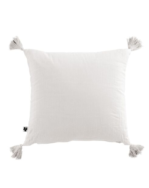 Coussin déhoussable avec pompons Gaze de coton Gaïa blanc