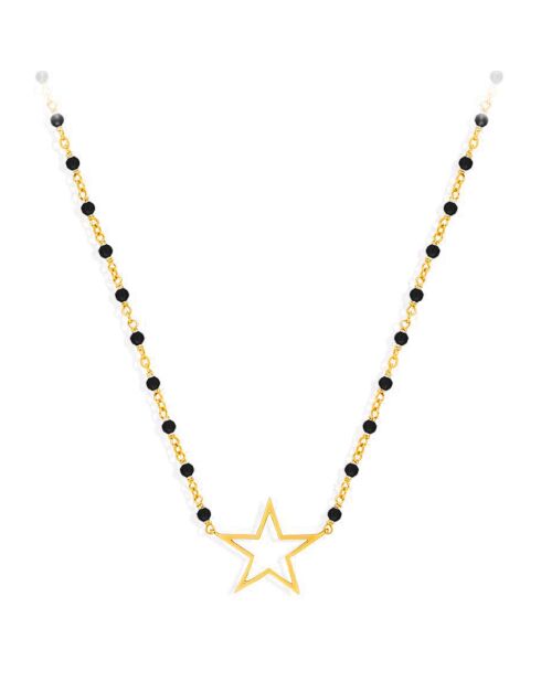 Collier Etoile en Argent doré & Spinelle noire