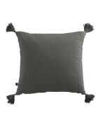 Coussin déhoussable avec pompons Gaze de coton Gaïa anthracite