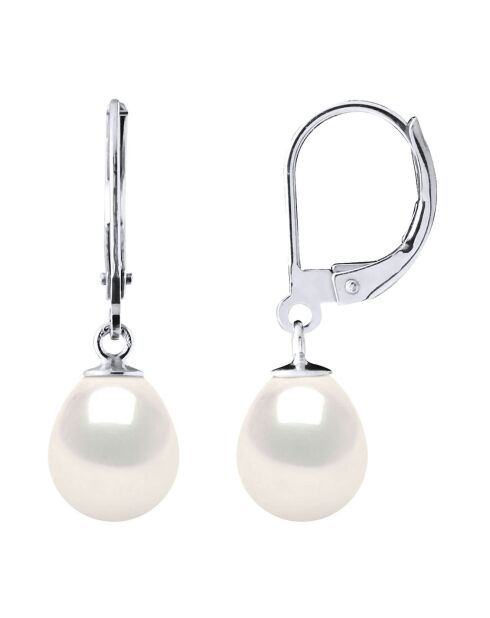 Witgouden en witte peeroorbellen met zoetwaterparels