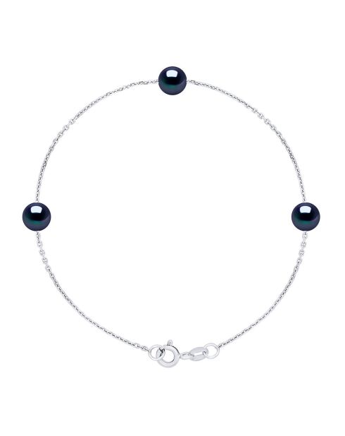 Bracelet en Argent Rhodié & Perles d'Eau Douce black tahitian style
