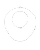 Parure Bracelet + Collier Or Blanc & Perles d'Eau Douce Rondes blanc nacre naturel