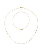 Parure Bracelet + Collier Or Jaune & Perles d'Eau Douce Rondes blanc nacre naturel