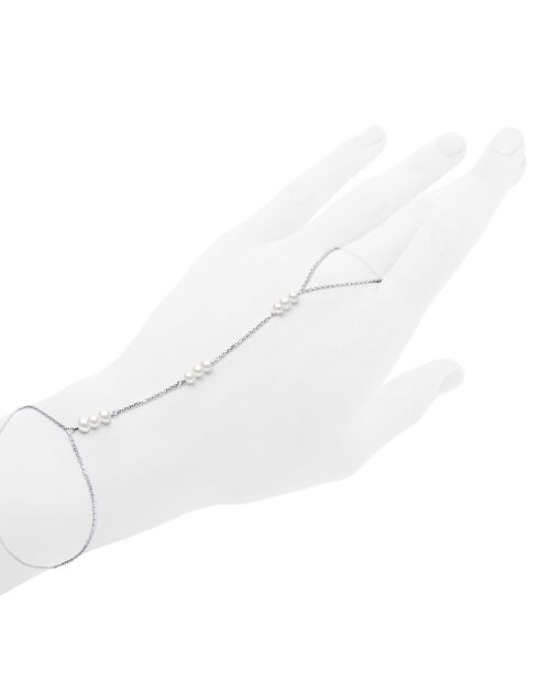 Armband van gerhodineerd zilver en natuurlijke witte ronde gekruiste zoetwaterparels