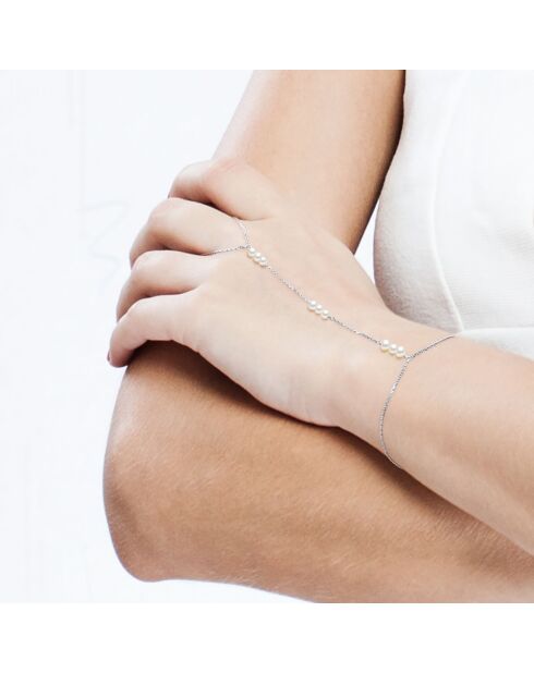Armband van gerhodineerd zilver en natuurlijke witte ronde gekruiste zoetwaterparels