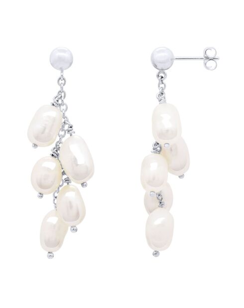 Boucles d'oreilles Argent Rhodié & Perles de Culture d'Eau Douce Baroques blanc naturel