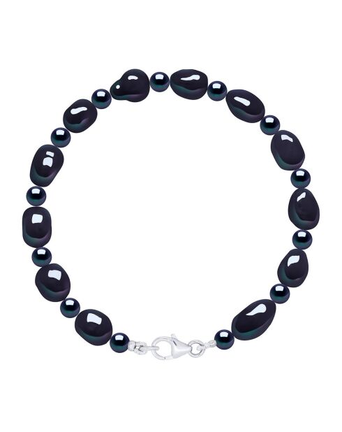 Pulsera de plata rodiada y perlas barrocas negras cultivadas en agua dulce